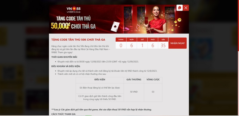 Tặng code 50k tân thủ khi thực hiện đăng ký hội viên hoàn tất