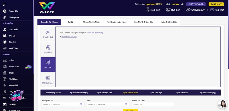 Rút tiền Vnloto về thẻ cào không bị tính phí thực hiện đơn giản