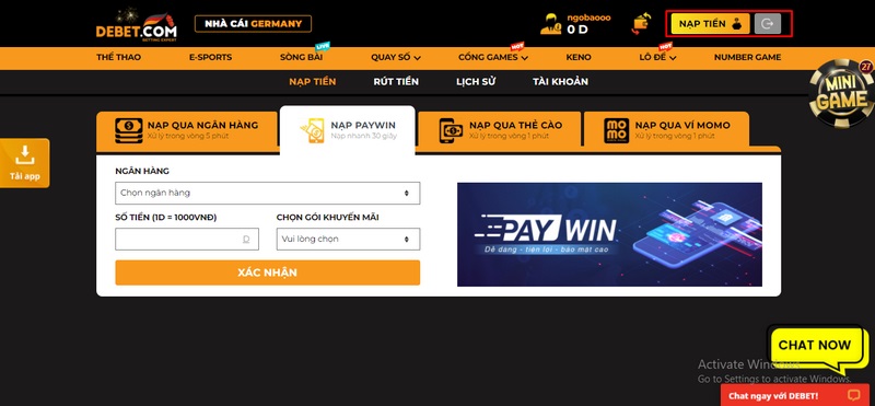 Phương thức thanh toán tại nhà cái Debet đang triển khai