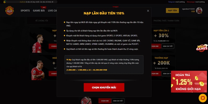 Khuyến mãi MU9 thưởng nóng 110% khi hội viên giao dịch lần đầu