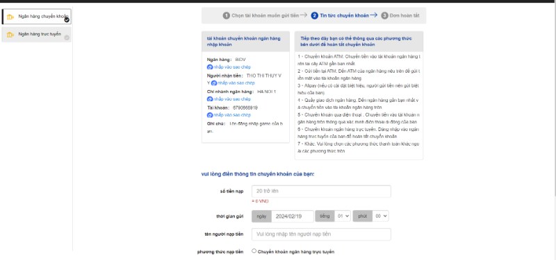 Hướng dẫn nạp dễ dàng thông qua tài khoản công ty tại I9Bet